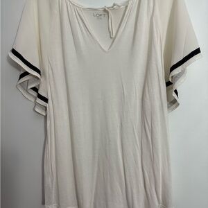 LOFT Cream Flutter Sleeve Blouse with Tie Front